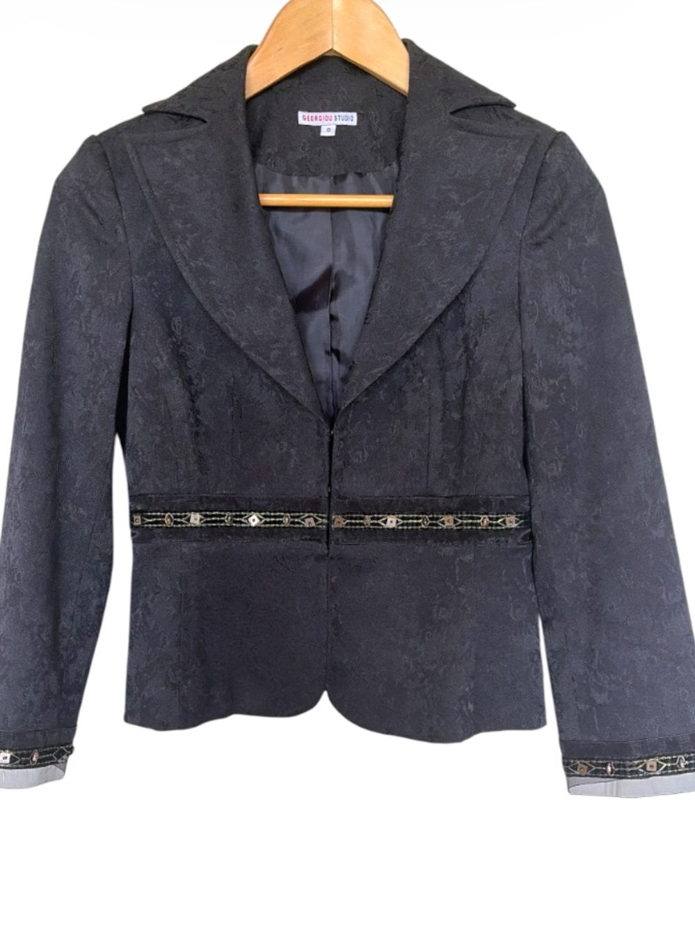 Georgiou Studio vintage y2k Black jacquard beaded waist,  crop jacket
